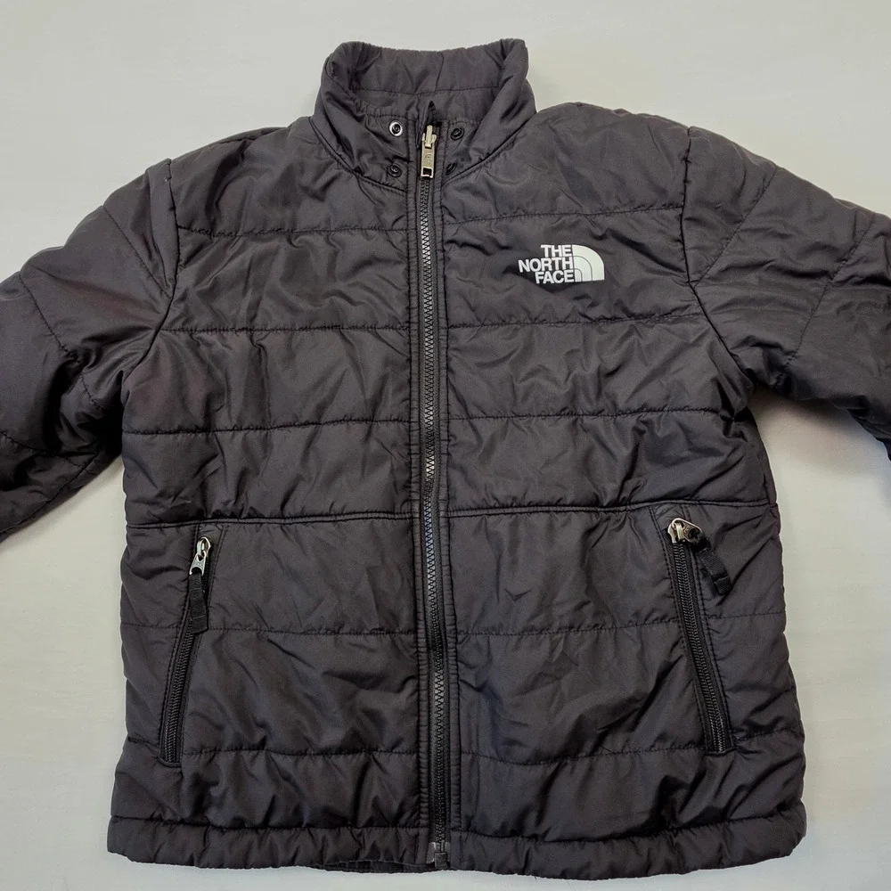 The North Face Reversible Fleece Puffer Jacket Kids Youth Sz L Black Logo Winter